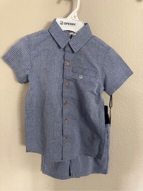 NWT Sperry Boys' Blue Stripe 2 Pc. Set Short-Sleeve Button-Up Shirt and Shorts 6